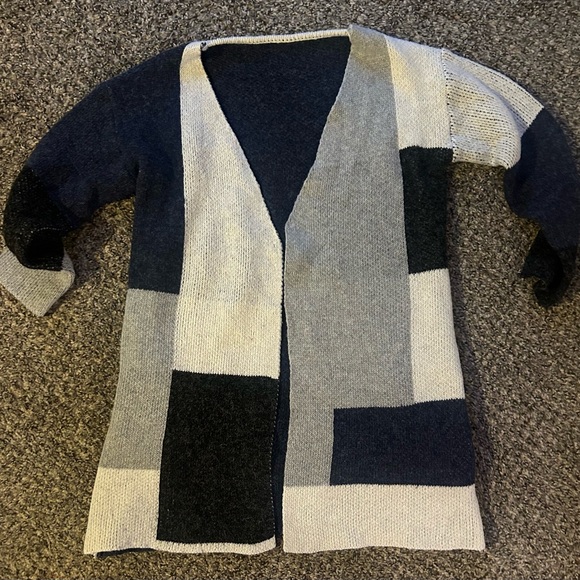 WEGRt Patchwork Open Front Pocketed Knit Sweater - Picture 2 of 6